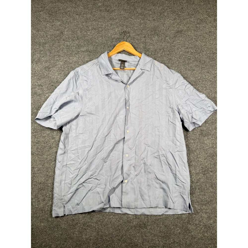 H&M Camp Shirt Mens XL Blue Striped Regular Fit Button Up Beach Resort Summer